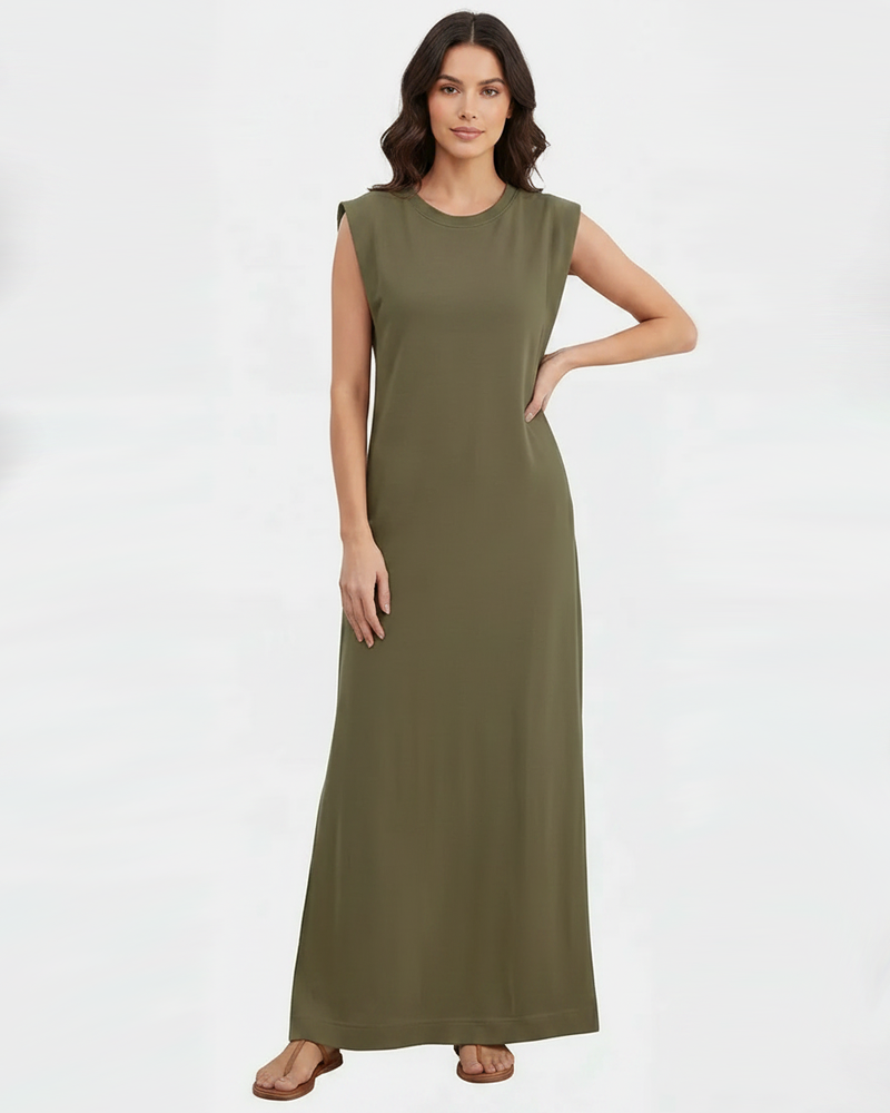 Crew Neck Casual Loose Long Vacation Dress With Pockets