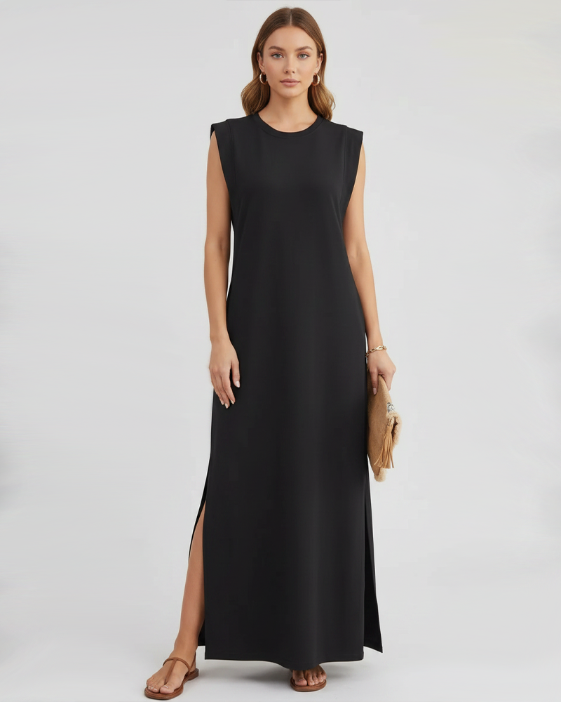 Crew Neck Casual Loose Long Vacation Dress With Pockets
