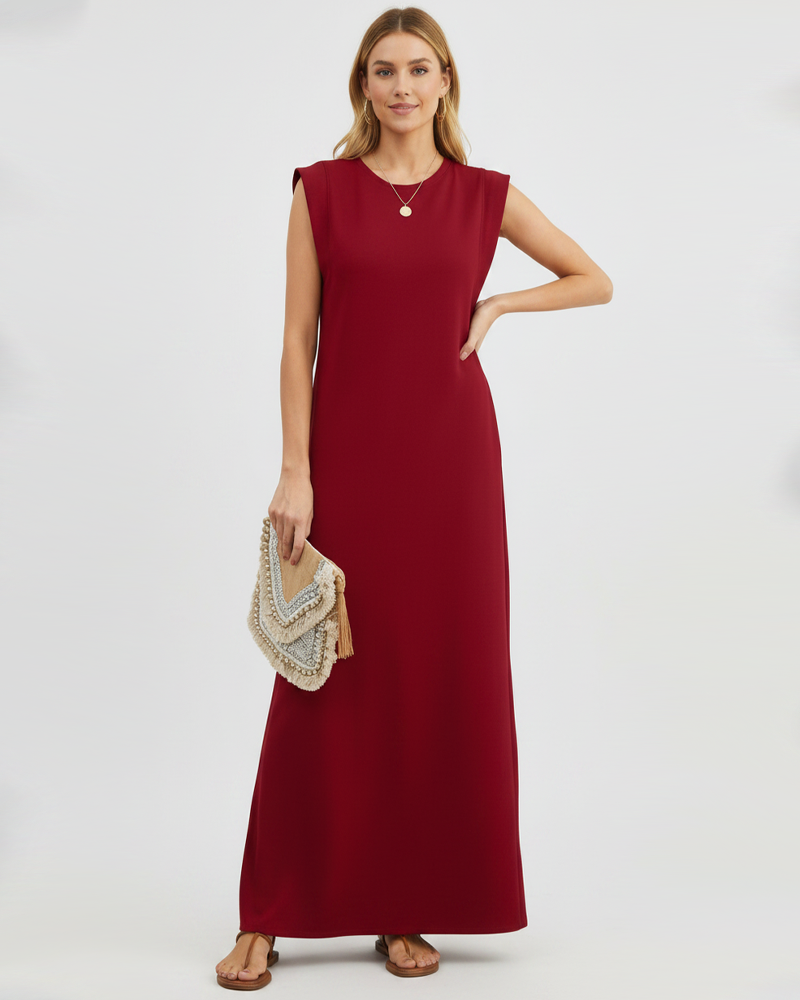 Crew Neck Casual Loose Long Vacation Dress With Pockets