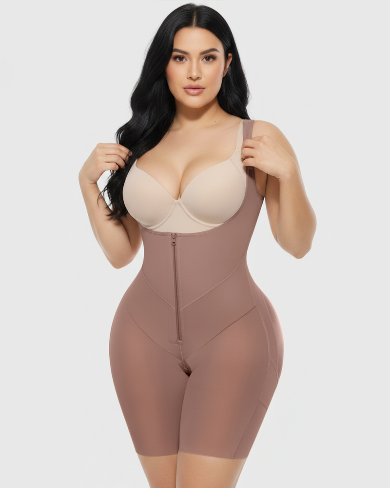 Open Front V‑Belt Tummy Control Butt Lifter Shapewear Bodysuit