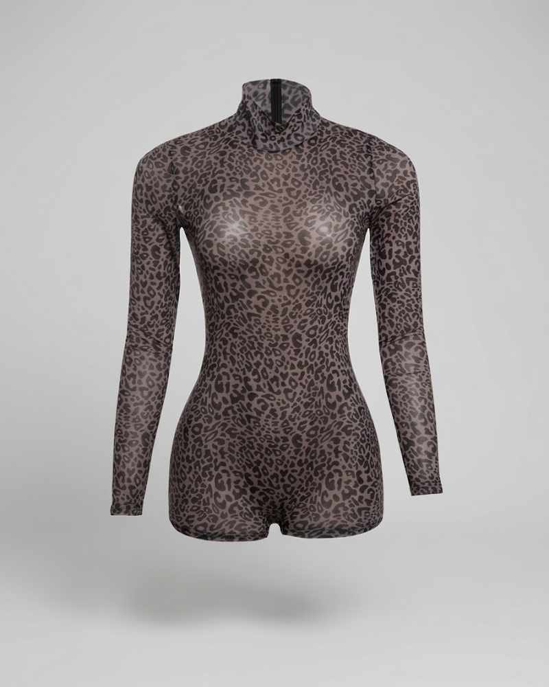 Fashion Sexy Leopard Print High Neck Bodycon Bodysuit
