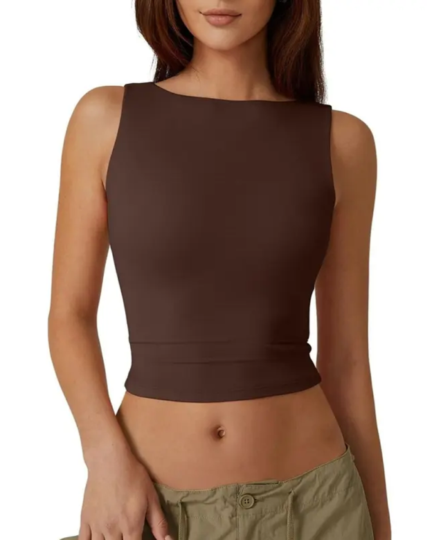 Backless Sleeveless Crop Top Tight-Fitting Basic Style