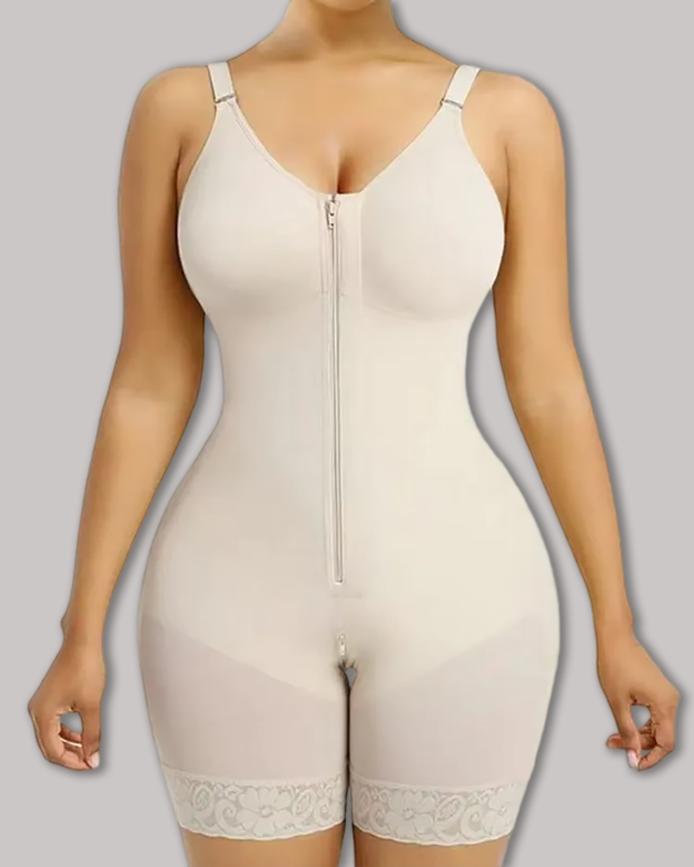 Breathable Leg Fabric Patchwork Bust Shaping Bodysuit