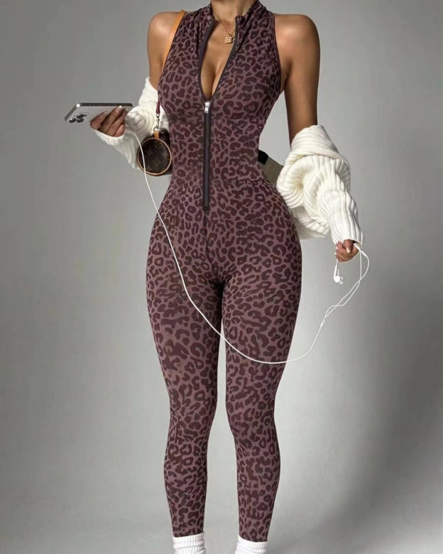 Sexy Leopard Print Yoga Jumpsuit