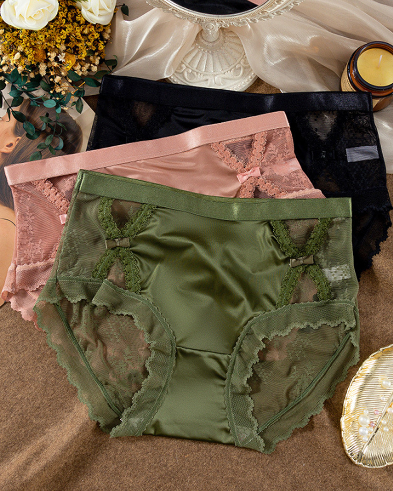 Sexy Satin Hollow Stitching Lace Panties