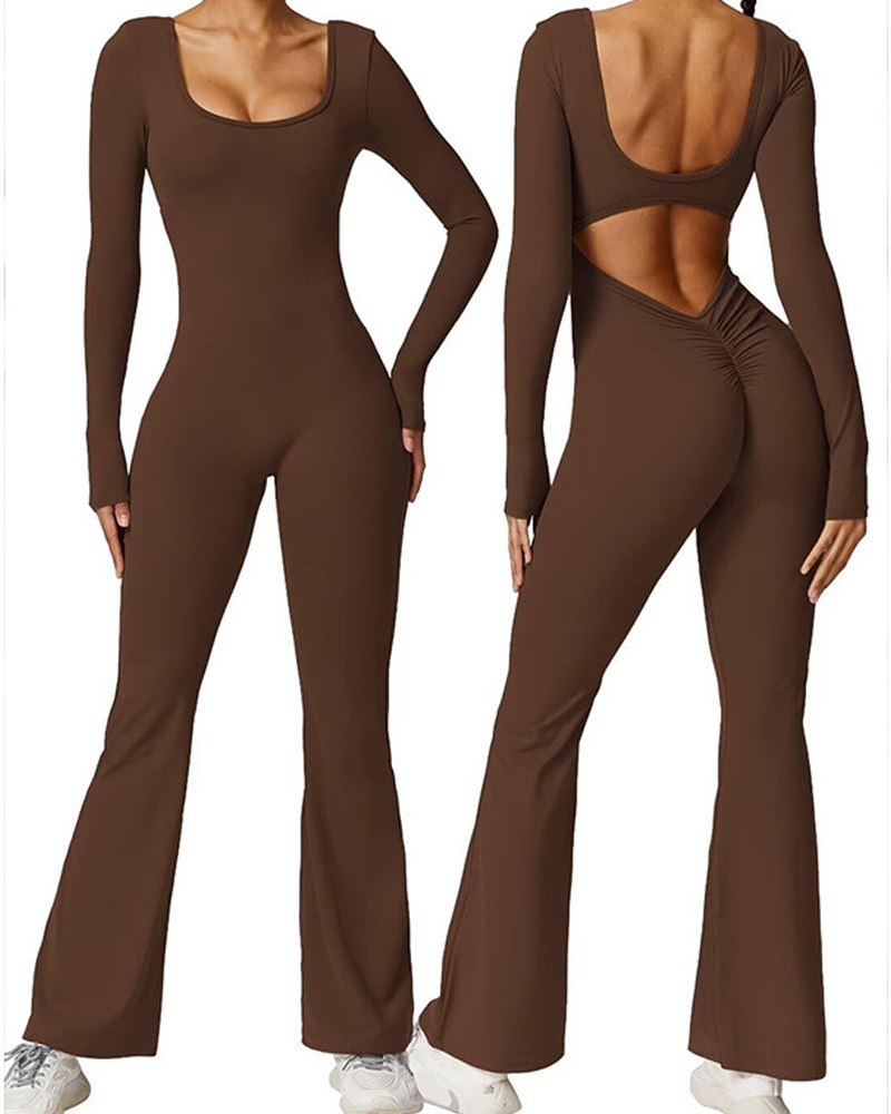 Beautiful Back Long Sleeve Yoga Jumpsuit-Curvy-Faja