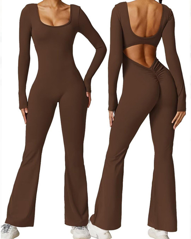 Beautiful Back Long Sleeve Yoga Jumpsuit-Curvy-Faja