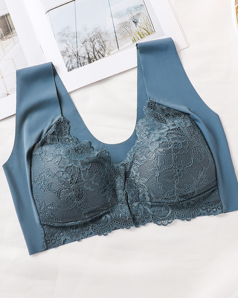 Plus Size Push-Up Front Hook Back Lace Vest Bra