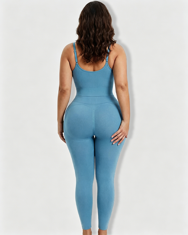 Front Zip Back Opening Butt Lift Pocket Legging Bodysuit Shapewear（Pre-Sale）