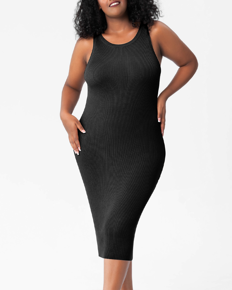 Plus-Size Round Neck Vest Base Tight-Fitting Bodycon Knit Dress