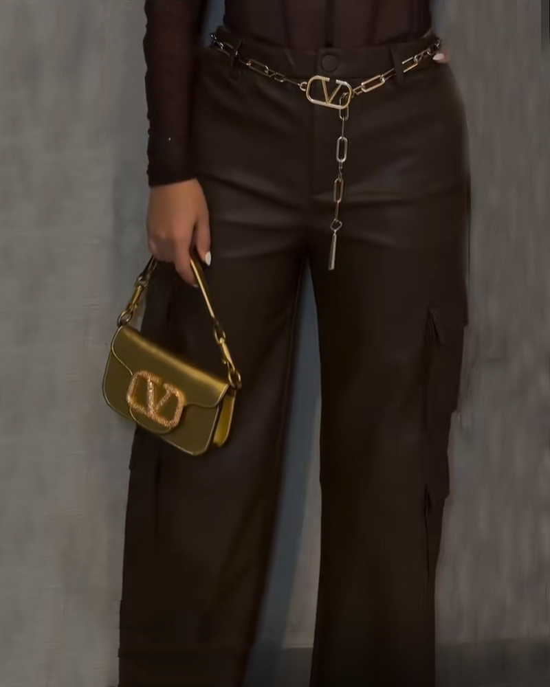 Stylish Workwear Style Wide Leg Leather Pants (Pre-Sale)