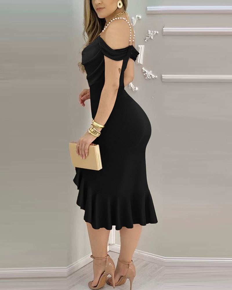 Christmas Dinner Pearl Necklace Embellished Dress