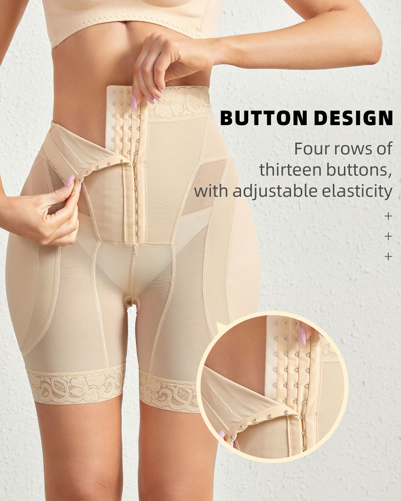 High-Waisted Button-Front Mesh Shaping Panties For Hip And Buttock Enhancement And Tummy Control
