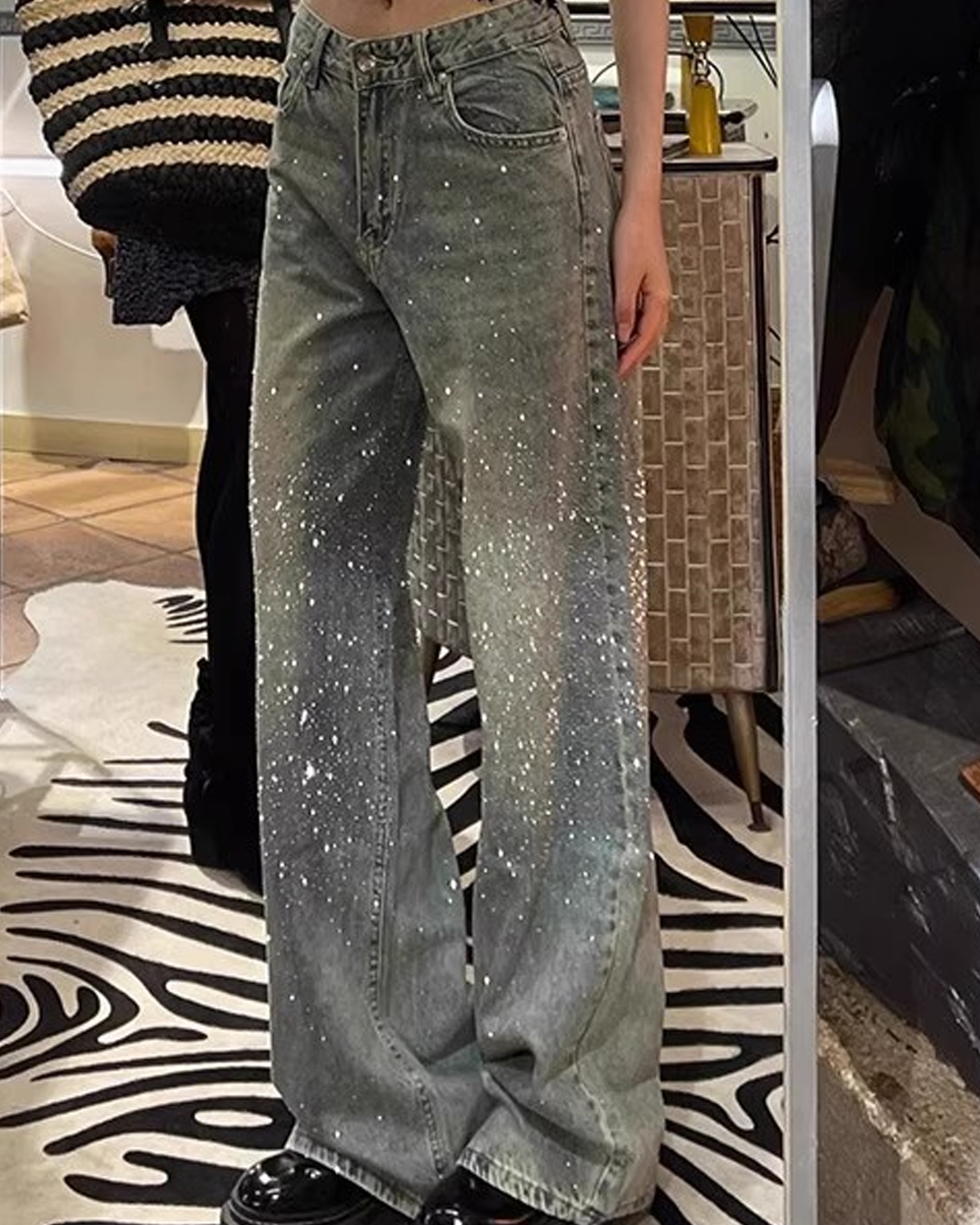 American Retro Star-Studded Rhinestone Jeans-Curvy-Faja