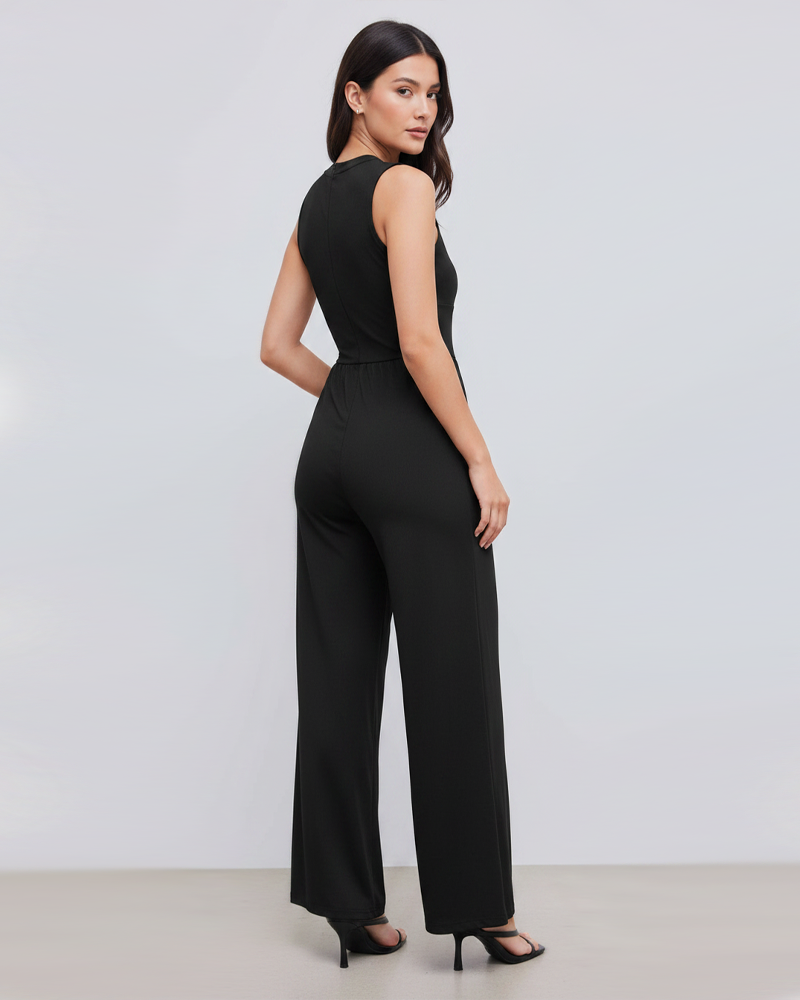 High Waist Slim Sleeveless Wide‑Leg Jumpsuit