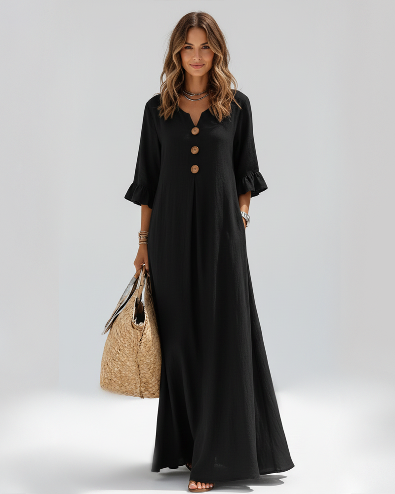 Bohemian V‑Neck Ruffle Sleeve Maxi Dress