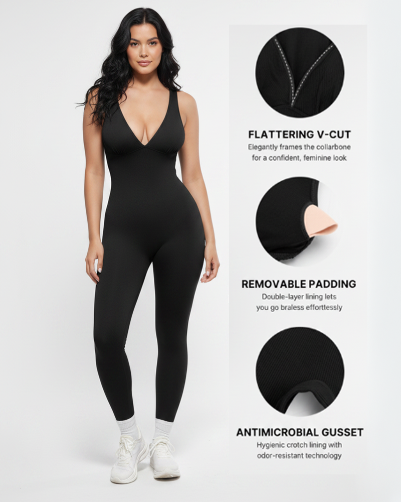 Deep V‑Neck High Waist Tummy Control Shapewear Jumpsuit