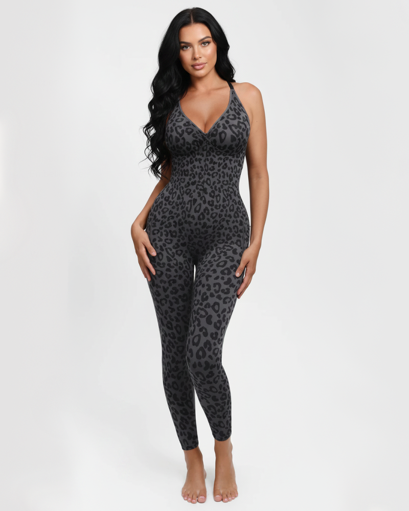 Front‑Zipper Deep‑V Adjustable Straps Shapewear Jumpsuit（Pre‑Sale）