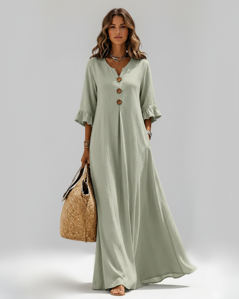 Bohemian V‑Neck Ruffle Sleeve Maxi Dress