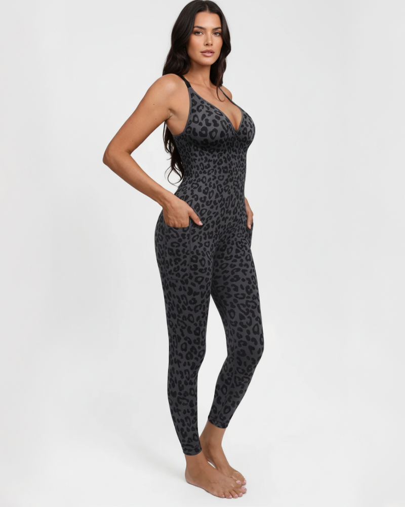 Front‑Zipper Deep‑V Adjustable Straps Shapewear Jumpsuit（Pre‑Sale）