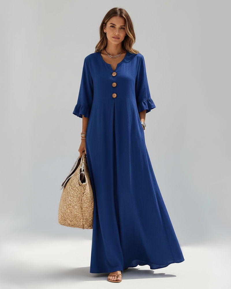 Bohemian V‑Neck Ruffle Sleeve Maxi Dress