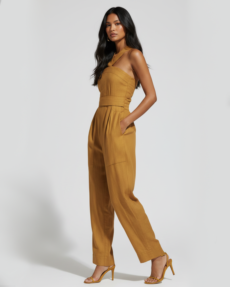 Casual Fitted Criss‑Cross Neck Sleeveless Fashion Jumpsuit