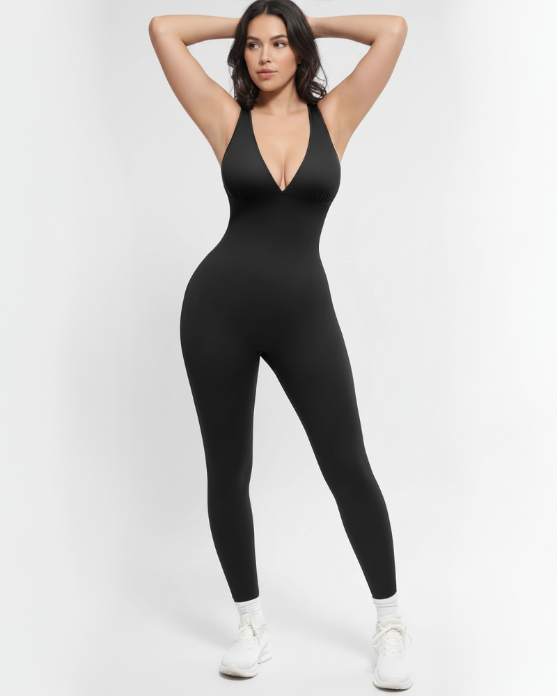 Deep V‑Neck High Waist Tummy Control Shapewear Jumpsuit
