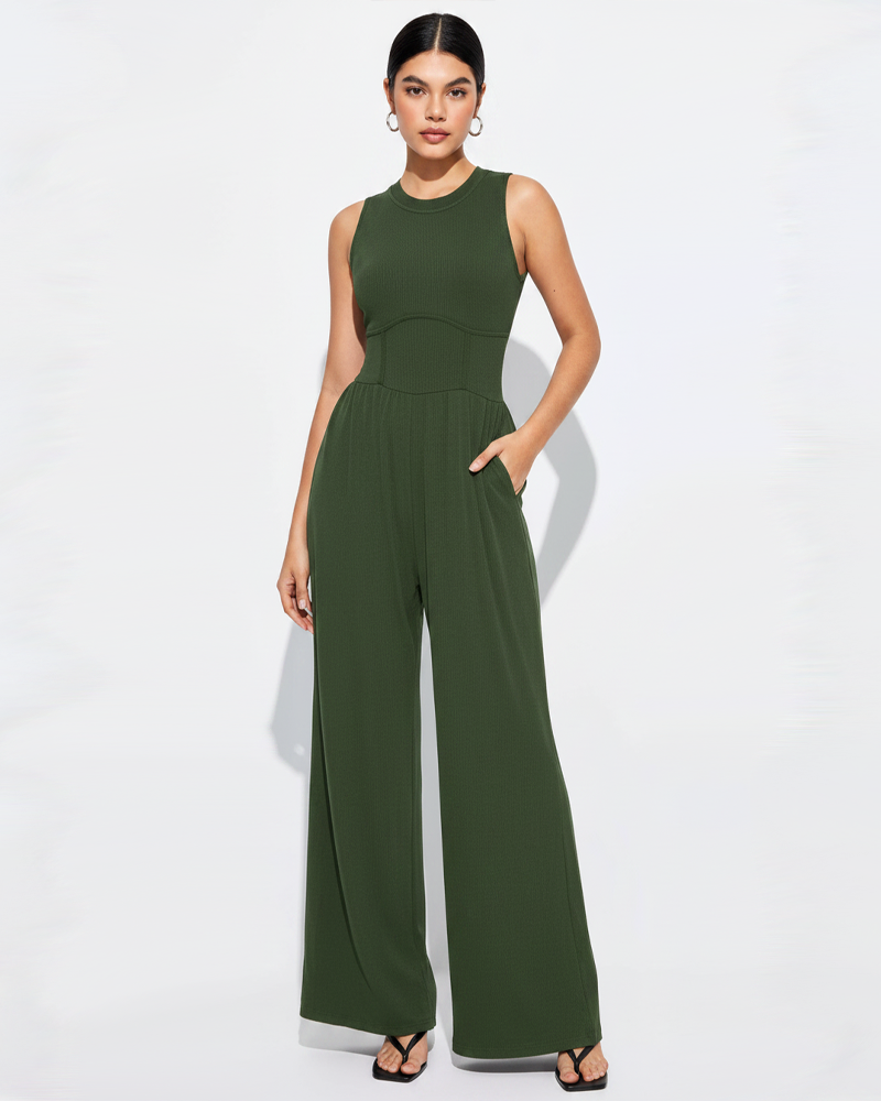 High Waist Slim Sleeveless Wide‑Leg Jumpsuit