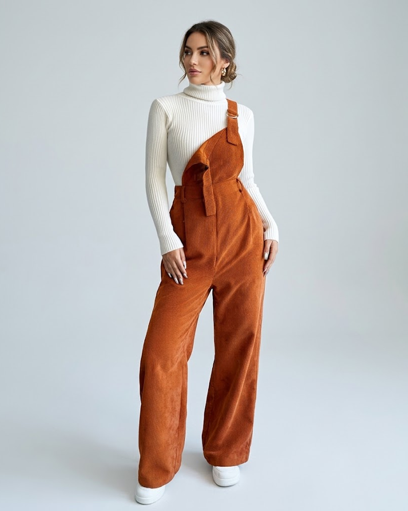 Adjustable Strap Loose Fit Corduroy Overall Jumpsuit