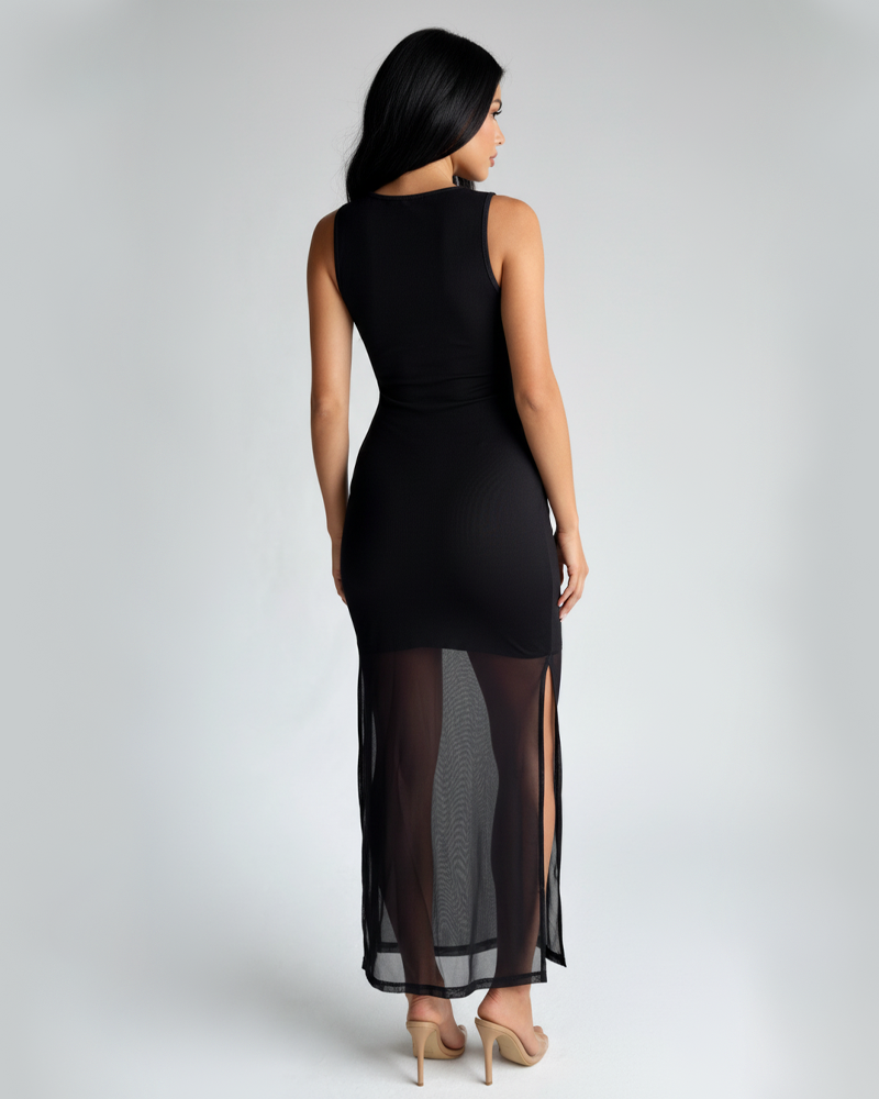 Halloween Skeleton Print Fitted Mesh Maxi Dress