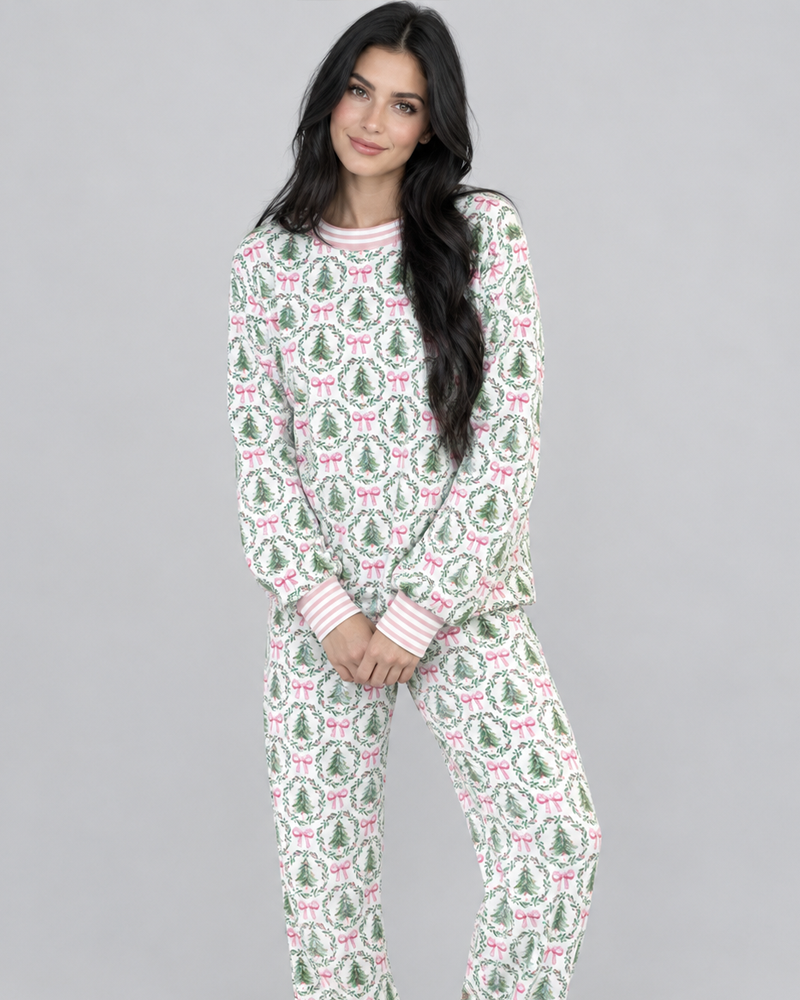 Women's Christmas Print Long Sleeve Long Pants Pajama Loungewear Set