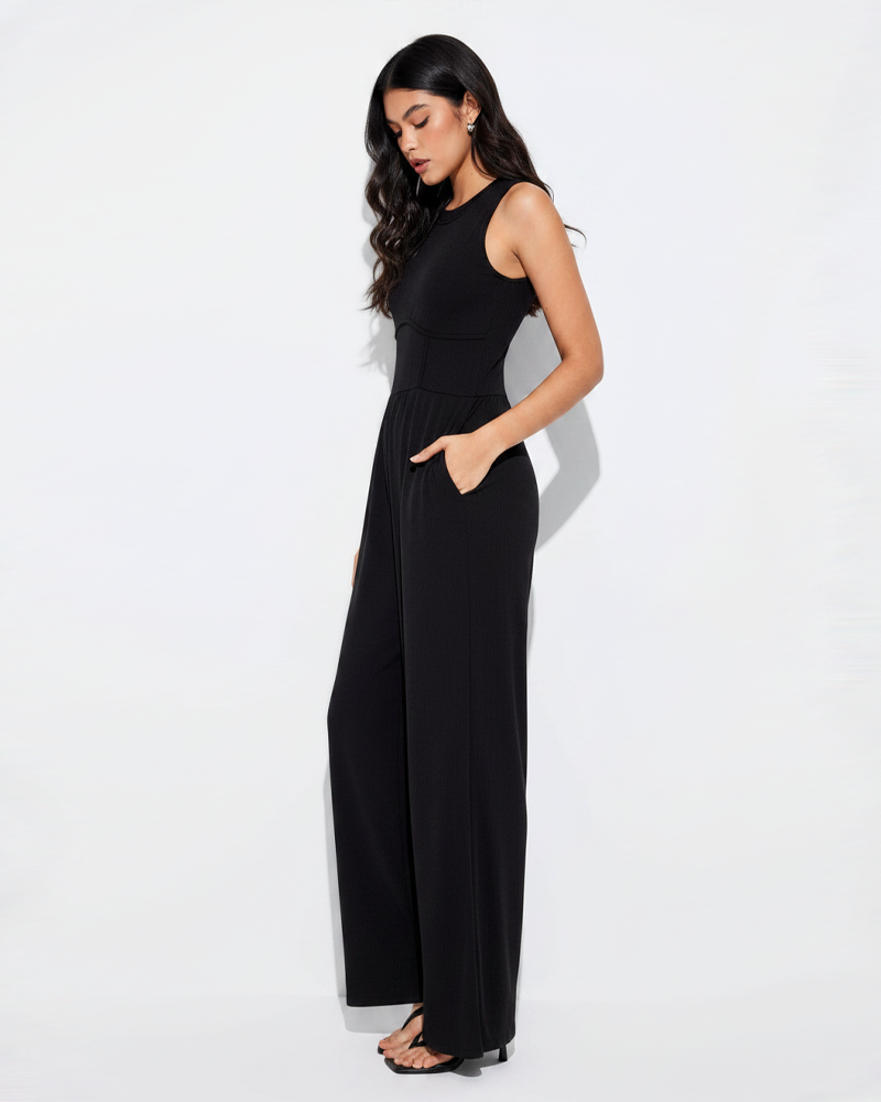 High Waist Slim Sleeveless Wide‑Leg Jumpsuit