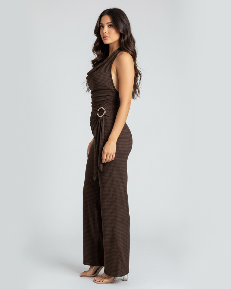 Halter Backless High Waist Ruched Wide Leg Jumpsuit