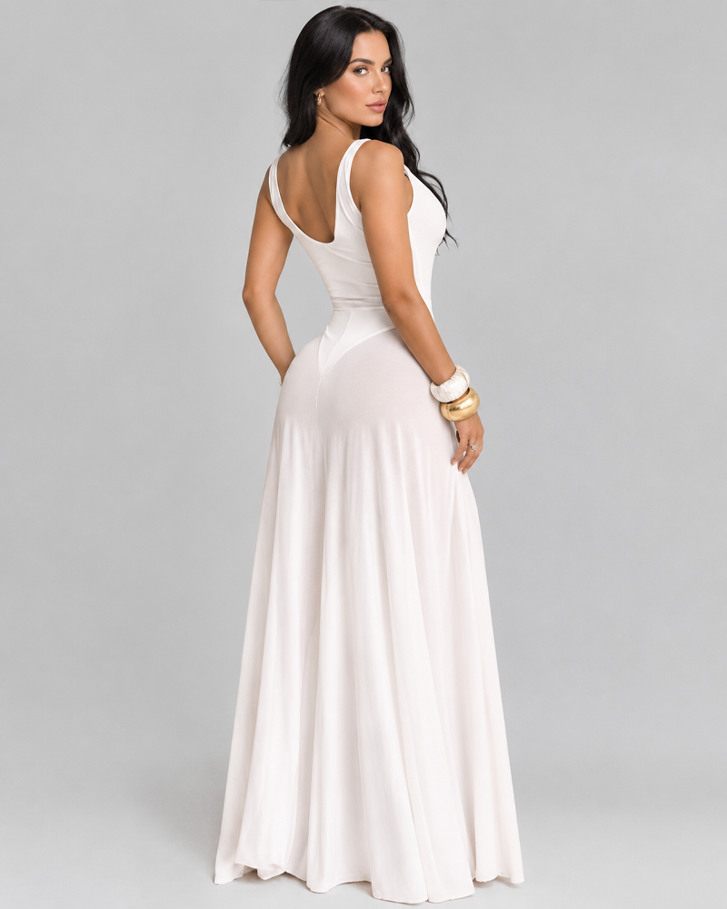 Elegant Sleeveless Deep V Neck Tulle Slip Dress