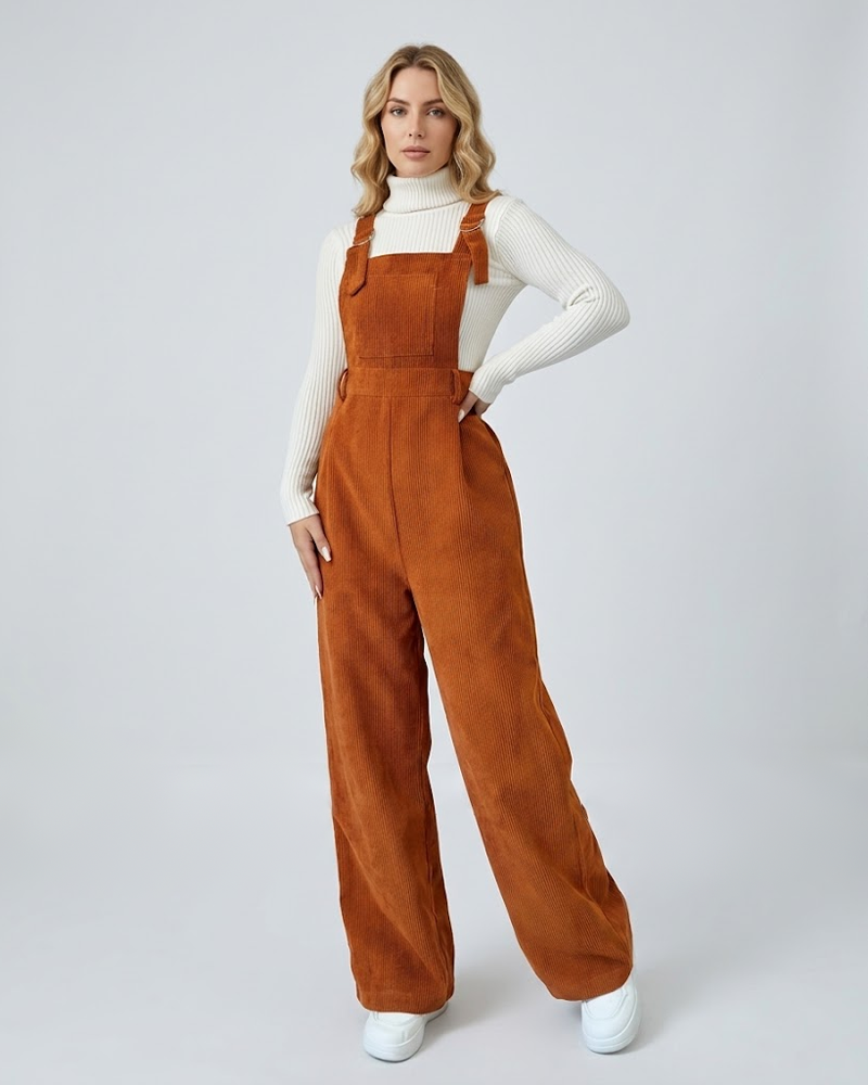 Adjustable Strap Loose Fit Corduroy Overall Jumpsuit