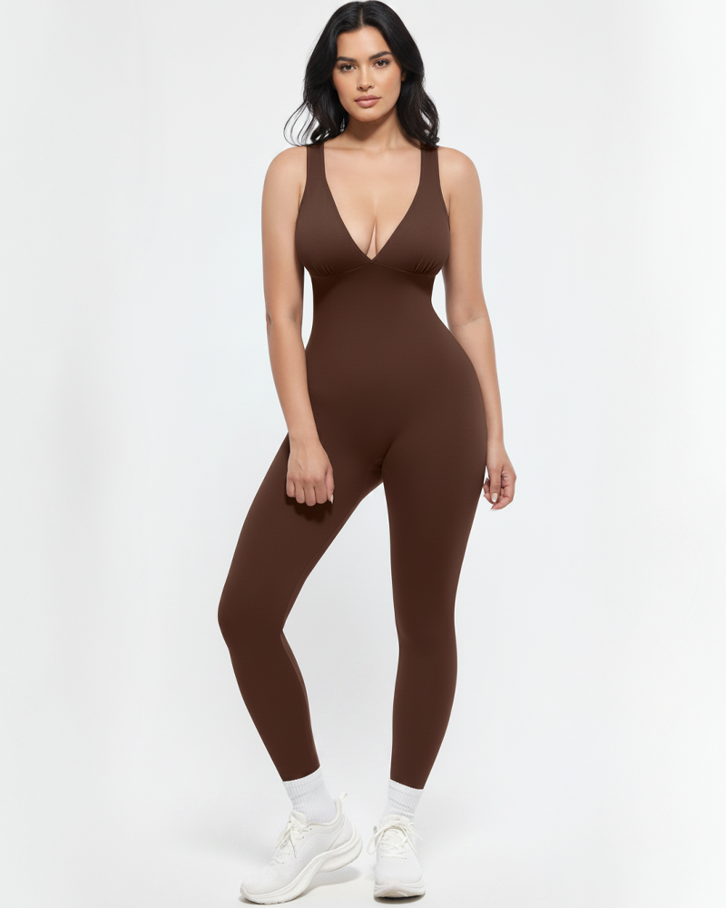 Deep V‑Neck High Waist Tummy Control Shapewear Jumpsuit