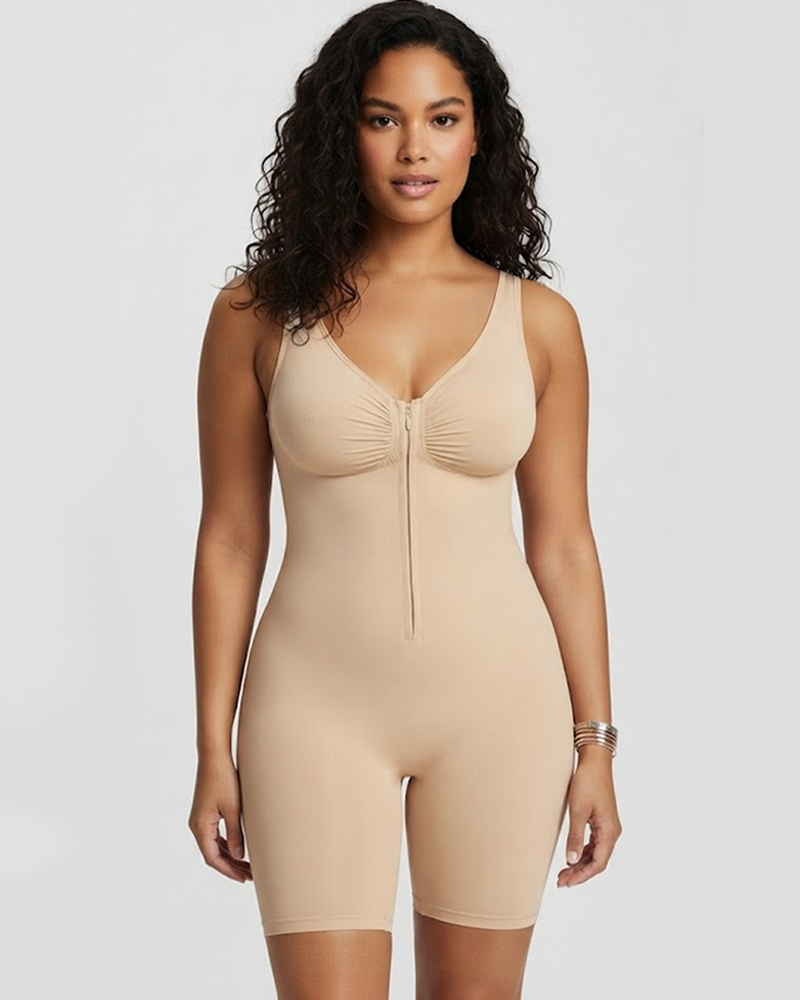 Zipper Seamless V‑Neck Tummy Control Butt Lifter Shapewear Bodysuit（Pre‑Sale）