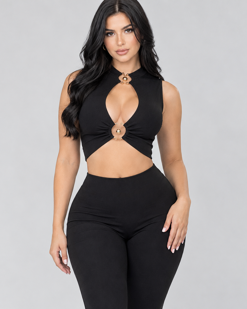 Black Sleeveless Cutout High Waist Slim Long Jumpsuit