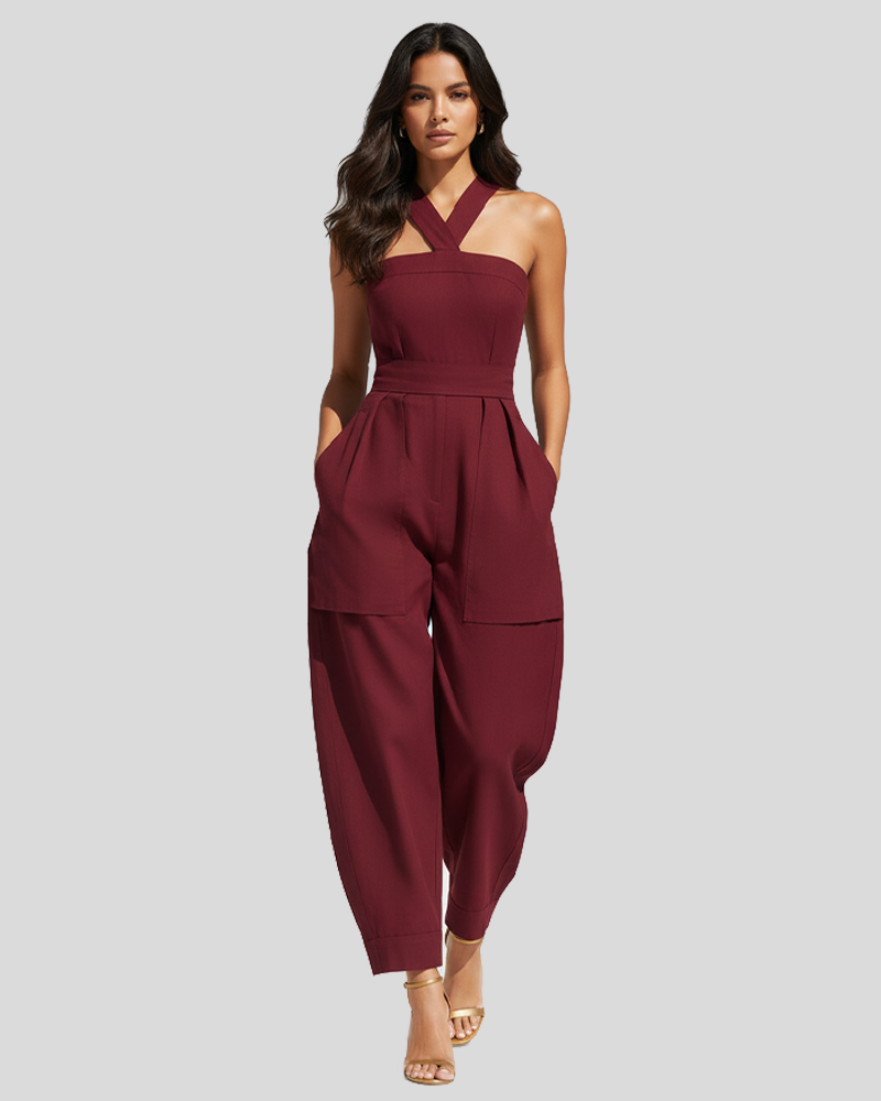 Casual Fitted Criss‑Cross Neck Sleeveless Fashion Jumpsuit