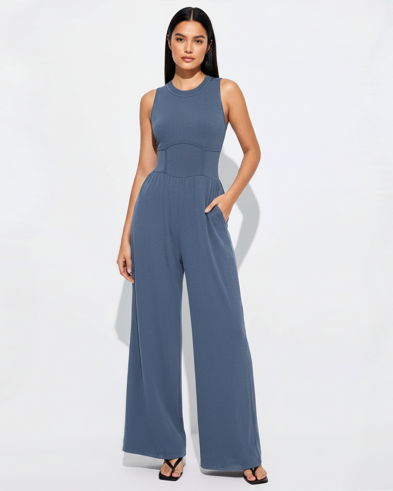 High Waist Slim Sleeveless Wide‑Leg Jumpsuit