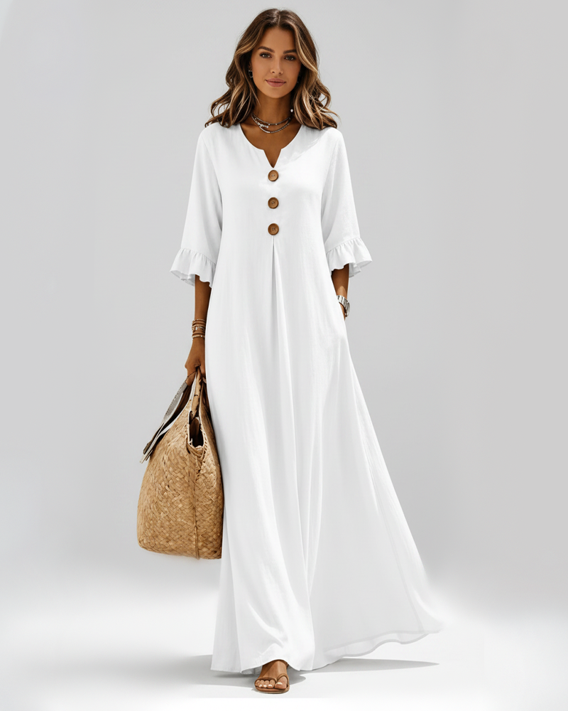 Bohemian V‑Neck Ruffle Sleeve Maxi Dress