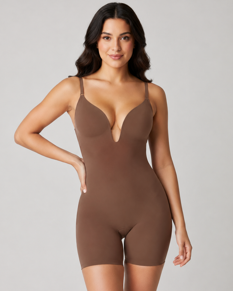 Built‑In Bra Deep V Backless Seamless Bodysuit（Pre‑Sale）