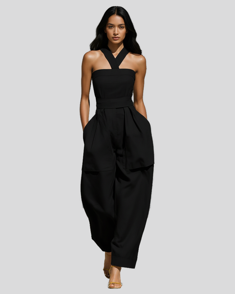 Casual Fitted Criss‑Cross Neck Sleeveless Fashion Jumpsuit