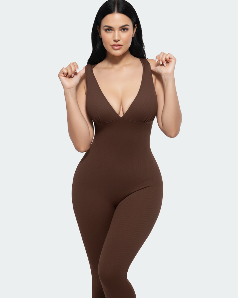 Deep V‑Neck High Waist Tummy Control Shapewear Jumpsuit