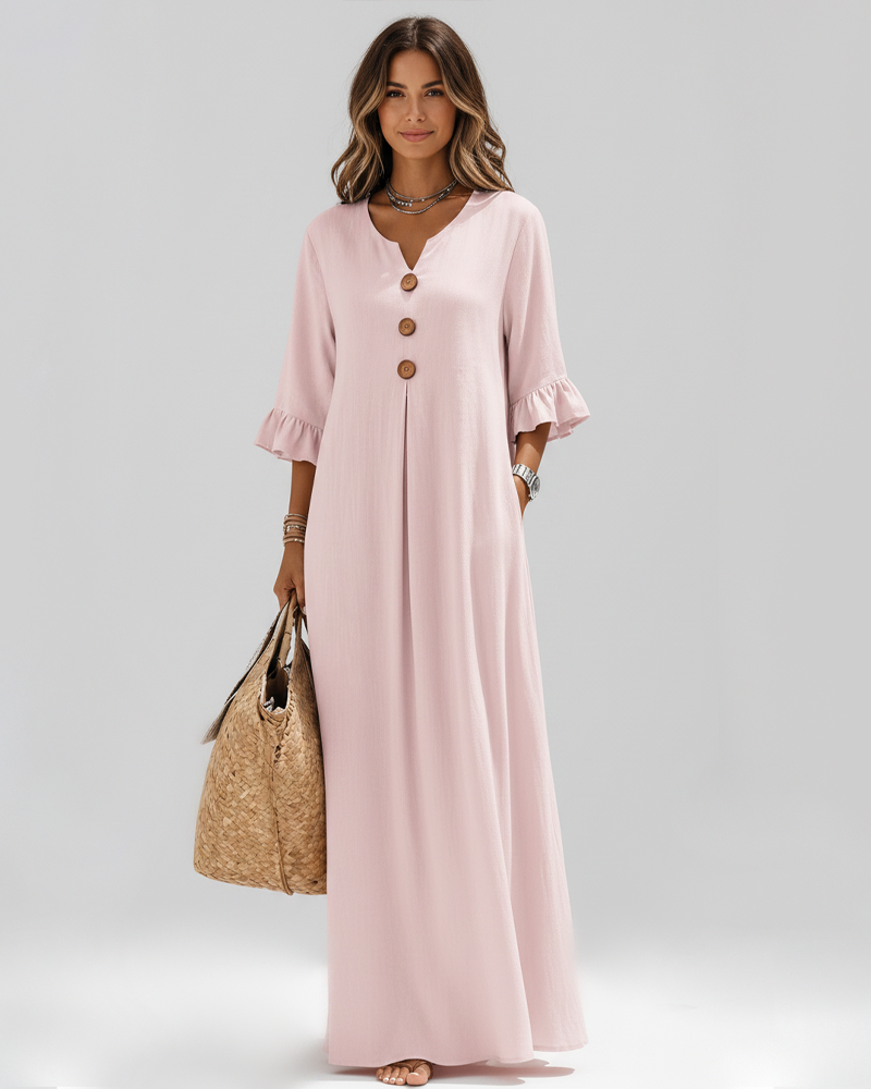 Bohemian V‑Neck Ruffle Sleeve Maxi Dress