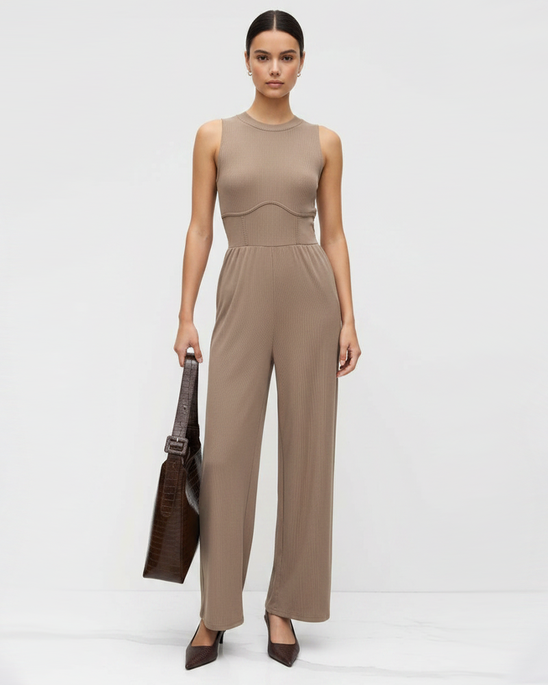 High Waist Slim Sleeveless Wide‑Leg Jumpsuit