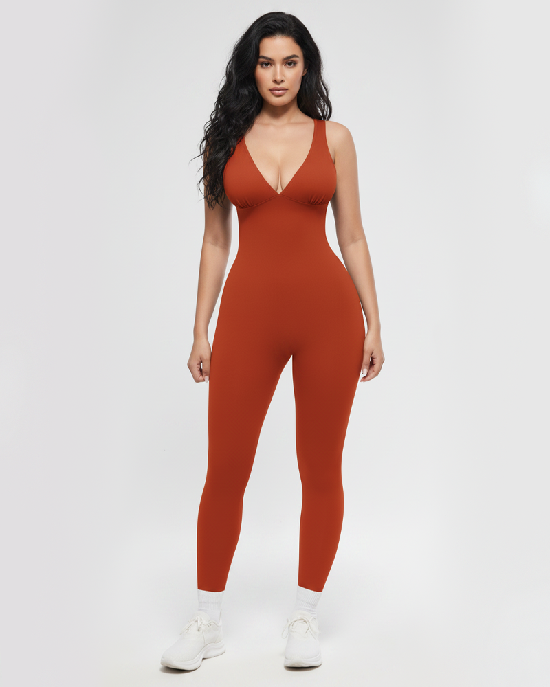 Deep V‑Neck High Waist Tummy Control Shapewear Jumpsuit
