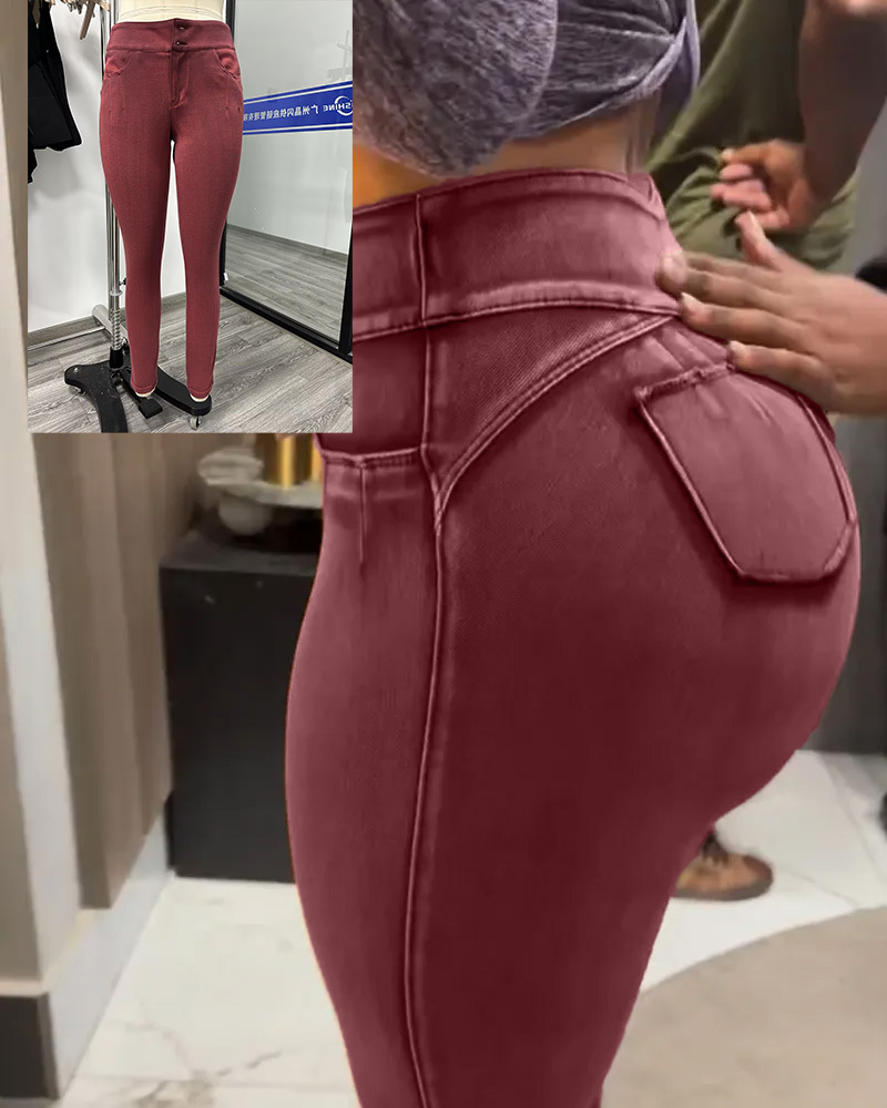 Stretch Hip-Lifting Skinny Jeans-Curvy-Faja