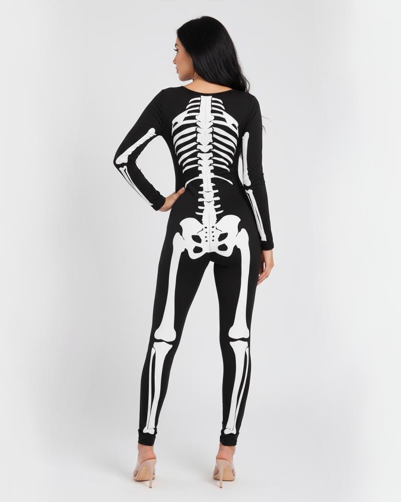 Halloween Skull Print Bodycon Jumpsuit