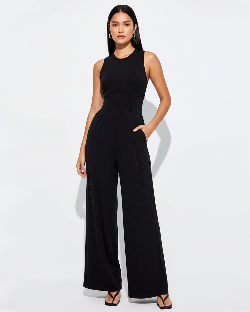 High Waist Slim Sleeveless Wide‑Leg Jumpsuit